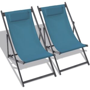 krofem set of 2 outdoor patio sling chairs, uv waterproof fabric, lightweight foldable aluminum frame, ideal for deck, pool, or beach, blue