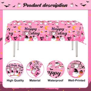 LARRAZABAL 3Pcs Happy Boo Day Tablecloth, Pink Halloween Plastic Tablecloth Disposable Ghost Theme Table Cover for Halloween Birthday Party Supplies, 54 x 108 Inch