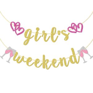 girl's weekend banner, bachelorette party decoration for girls party, pre-strung bridal shower banner (gold)