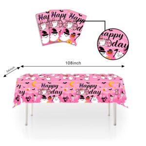 LARRAZABAL 3Pcs Happy Boo Day Tablecloth, Pink Halloween Plastic Tablecloth Disposable Ghost Theme Table Cover for Halloween Birthday Party Supplies, 54 x 108 Inch