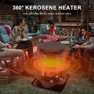 Kerosene Heater 11000 BTU, Kerosene Heaters for Indoor Use, with Auto Tip Over Shut Off, Portable Kerosene Stove, Camp Tent Heater for Cooking, Ice Fishing, Survival Emergency, Black