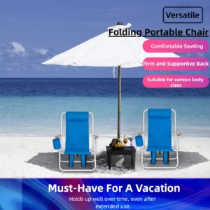 FXLCMUS Lightweight & Folding Beach Chair - 2 Pcs Portable Patio Chair for Outdoor Camping and Reading Lounging, with Cup Holder and Adjustable Headrest