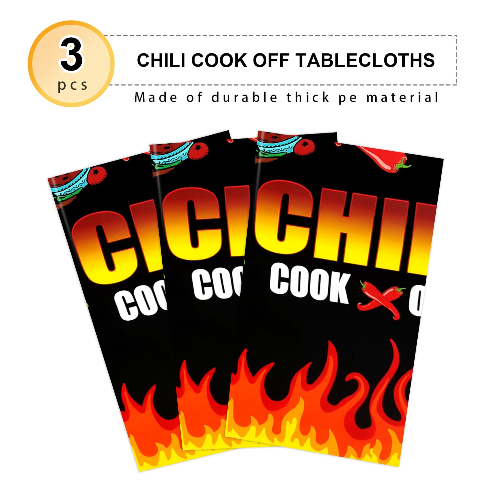 PHOGARY Chili Cook Off Tablecloth for Chili Cookoff Decor, Chili Pepper Tablecloths Disposable, Chili Cookoff Table Cloth Decorations for a Party, BBQ Mexican Chili Cooking Supplies - 51" x 87"(3)