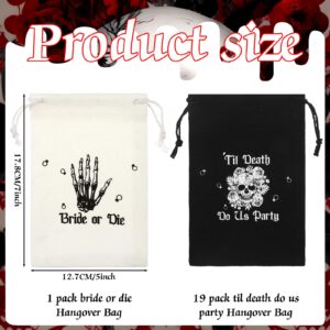 Paterr 20 Pcs Bachelorette Party Hangover Bags Set 5'' x 7'' Bride or Die Till Death Do Us Party Gothic Bachelorette Gift Bag Cotton Drawstring Party Favor Hangover Bags for Wedding Survival Recovery