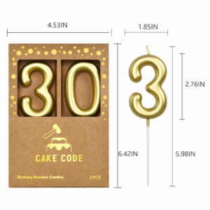 CAKE CODE 2.76 Inch Classical Gold 30 Number Birthday Candles, Gold Number Candles, Cake Number Candles, Party Celebration