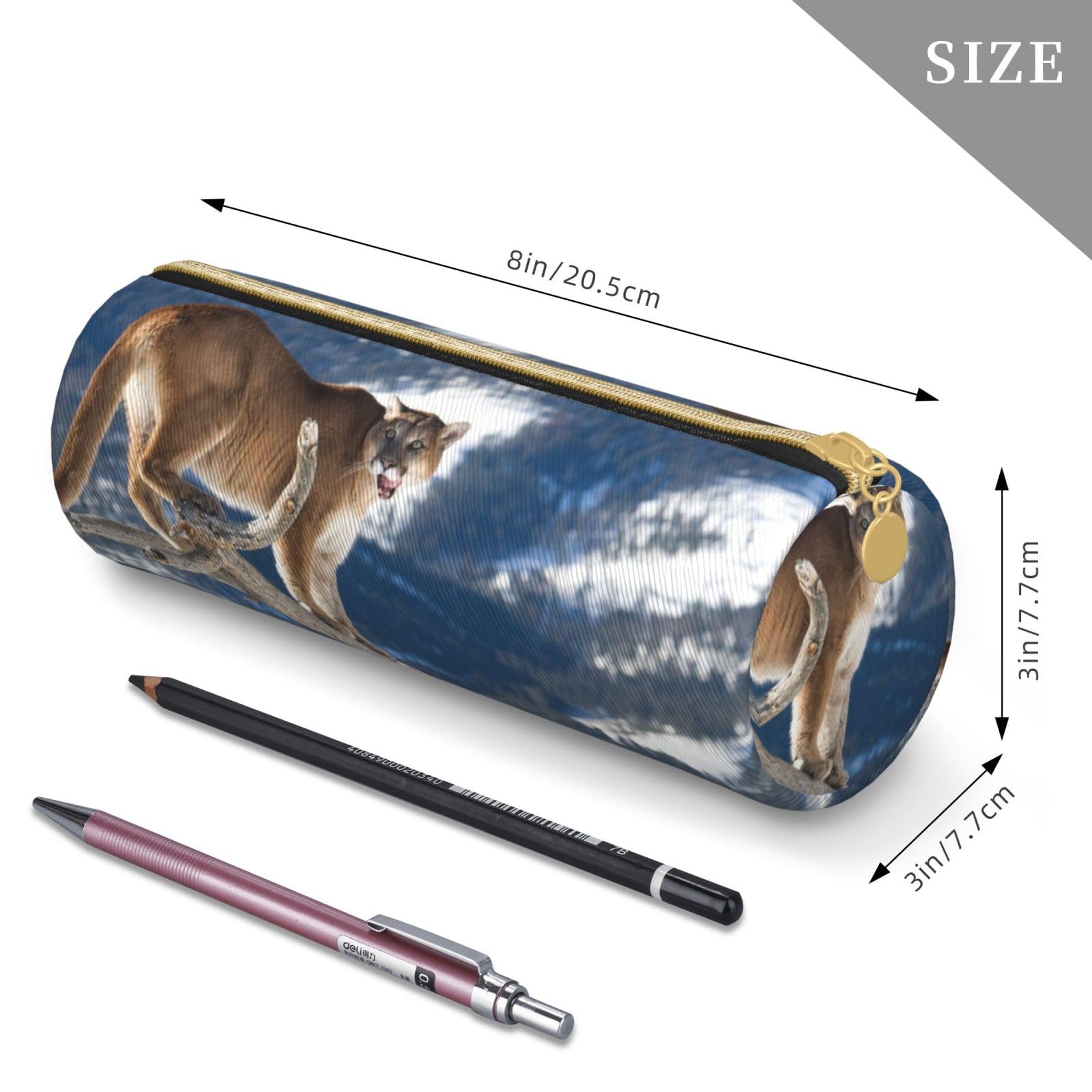 OUSIKA Panther Mountain Lion Round Pencil Bag Waterproof Leather Pen Case Makeup Bag Travel Toiletry Bag Organizer Case For Men Women