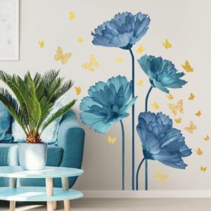 Vikodor Flower Wall Decals Peel and Stick DIY Floral Wall Decals Removable Flower Wall Stickers Murals Vinyl Butterfly Wall Decals for Girls Bedroom Living Room Bathroom Wall Art Decor