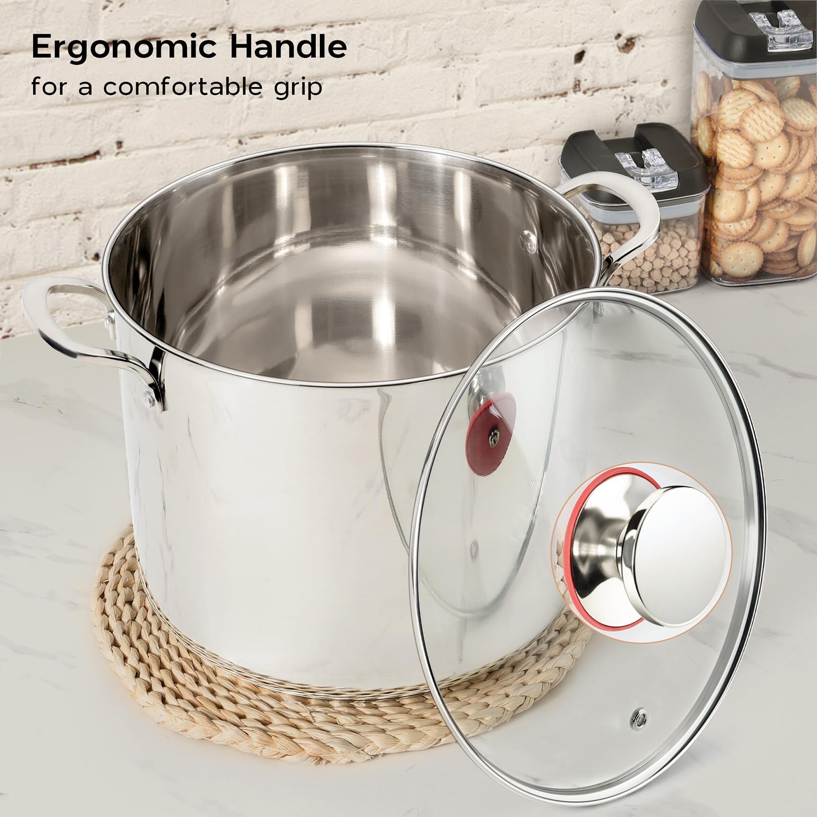 Onader 12 Quart Stock Pot 18/10 Stainless Steel Cooking Pot with Lid Large Soup Pot