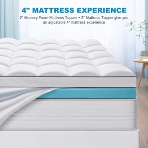 MASVIS Queen Size Dual Layer 4 Inch Memory Foam Mattress Topper, 2 Inch Gel Memory Foam and 2 Inch Cooling Pillow Top Mattress Pad Cover for Back Pain, Medium Support