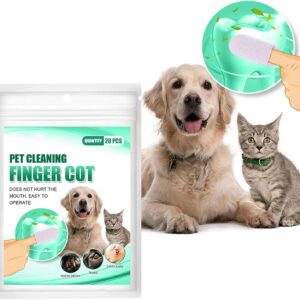 20PCS Teeth Cleaning Finger Wipes,Dog Eye WipesCleaning Wipes for Pet Teeth and Finger Covers, for Cleaning Teeth Ears and Eyes Suitable for Dogs and Cats Removes Dirt and Discharge