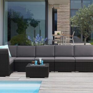 iArtHand Patio Sofa Set with Coffee Table Outdoor Sectional Set Patio Conversation Set Patio Furniture Sets All Weather PE Rattan with Thickened Cushion, Manual Weaving