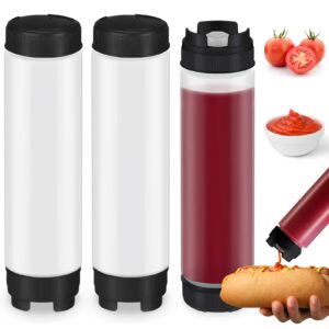 3 pcs 16 oz inverted plastic squeeze bottles, refillable tip large valve dispenser condiment squeeze bottle for sauces ketchup sour cream self sealing syrup dispenser for restaurants (black)