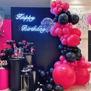 130pcs Black And Hot Pink Balloon Garland Arch Kit, 18" 12" 10" 5" Latex Balloon Set for Baby Shower Birthday Wedding Bachelor Party Decorations Supplies