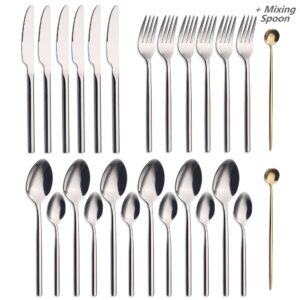 CHAAMFORGE 24 Piece Silverware Set For 6 Heavy duty 18/10 Stainless Steel Flatware Set Modern Design Knife/Fork/Spoon Mirror Polished Dishwasher Safe Cutlery Set with Gifts