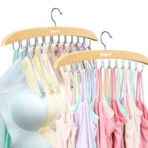 Bra Hanger for Closet, 2 Pack w/20 Hooks Tank Top Hanger Space Saving Holds 40 Bras, Premium Wooden Metals Hook Foldable Tank Top Organizer, 360°Rotating Closet Organizers and Storage for Dorm