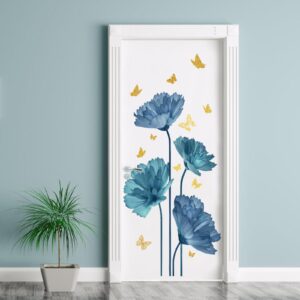 Vikodor Flower Wall Decals Peel and Stick DIY Floral Wall Decals Removable Flower Wall Stickers Murals Vinyl Butterfly Wall Decals for Girls Bedroom Living Room Bathroom Wall Art Decor