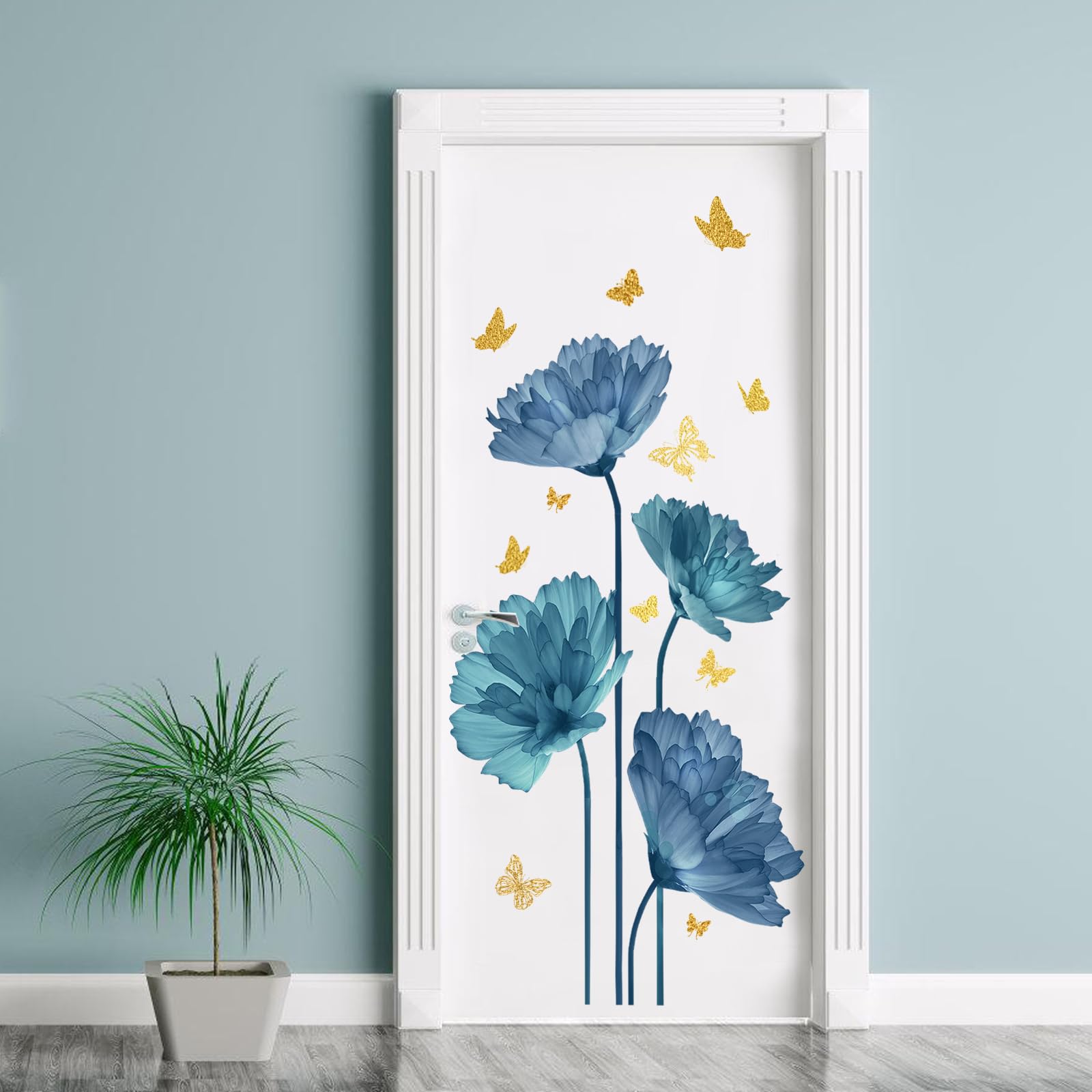 Vikodor Flower Wall Decals Peel and Stick DIY Floral Wall Decals Removable Flower Wall Stickers Murals Vinyl Butterfly Wall Decals for Girls Bedroom Living Room Bathroom Wall Art Decor