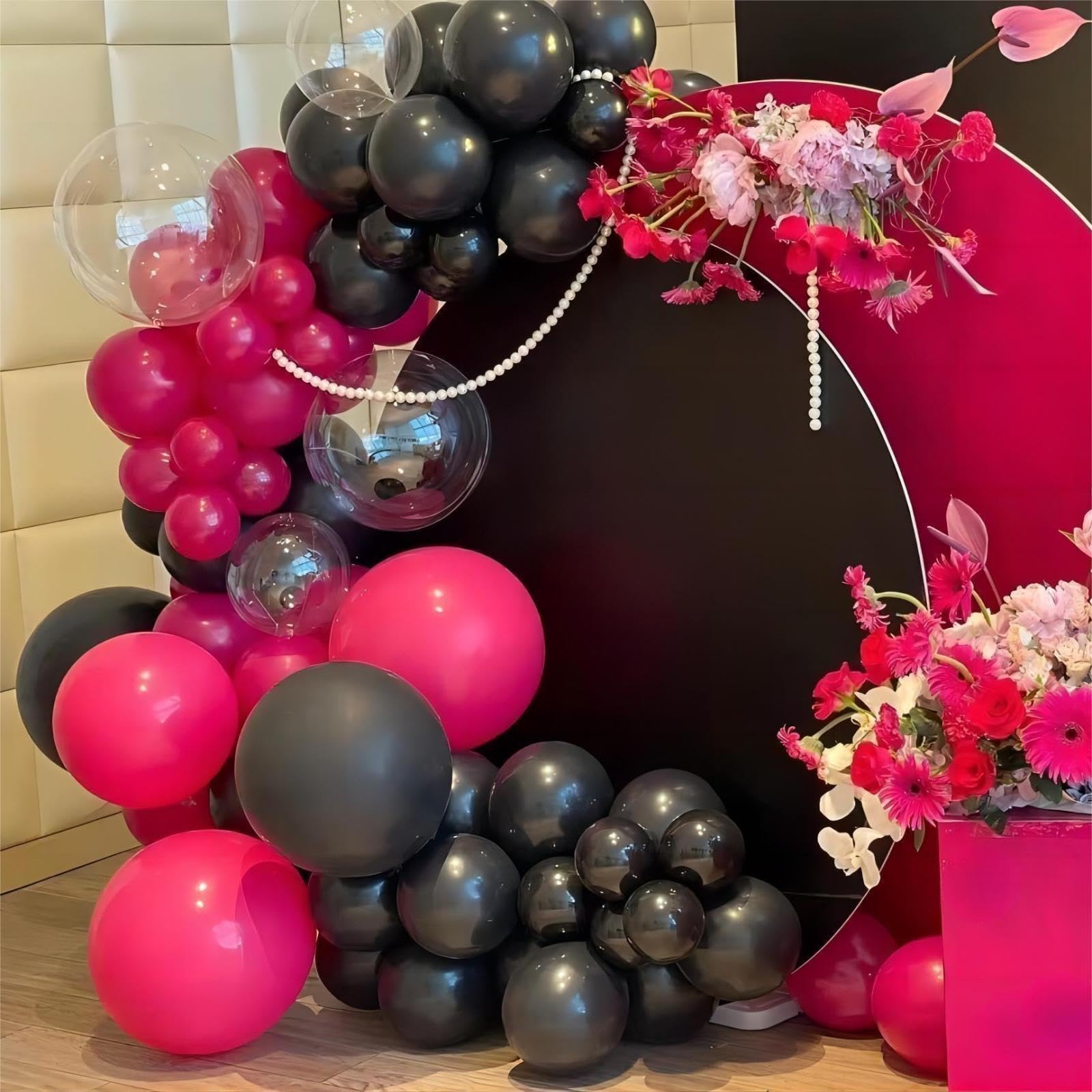 130pcs Black And Hot Pink Balloon Garland Arch Kit, 18" 12" 10" 5" Latex Balloon Set for Baby Shower Birthday Wedding Bachelor Party Decorations Supplies