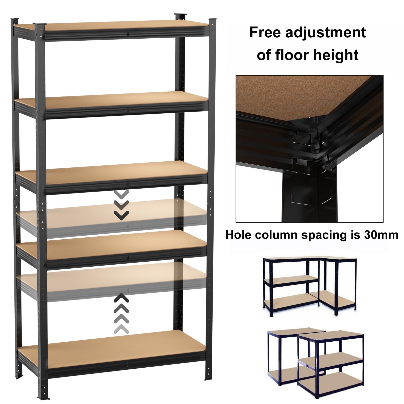 5-Tier Metal Shelving Unit - Black Utility Storage Racks - H 79" W 39.5" D 20", Adjustable Garage Storage Shelves - Boltless Assemble Heavy Duty Storage Shelves for Warehouse Pantry Basement Kitchen