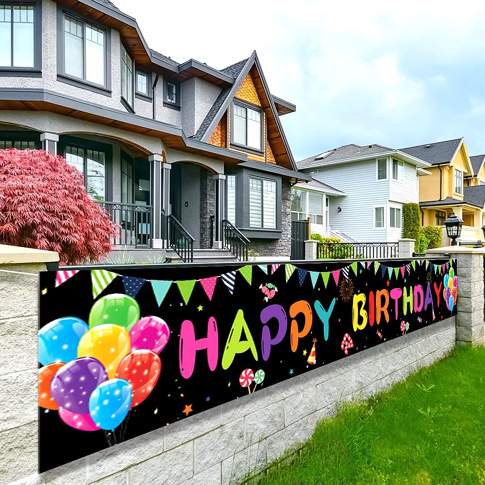 Happy Birthday Yard Banner 118x19.7 inches, Happy Birthday Decorations, Large Happy Birthday Yard Sign Backdrop, Birthday Party Outdoor & Indoor Decoration Banner