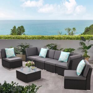 iArtHand Patio Sofa Set with Coffee Table Outdoor Sectional Set Patio Conversation Set Patio Furniture Sets All Weather PE Rattan with Thickened Cushion, Manual Weaving