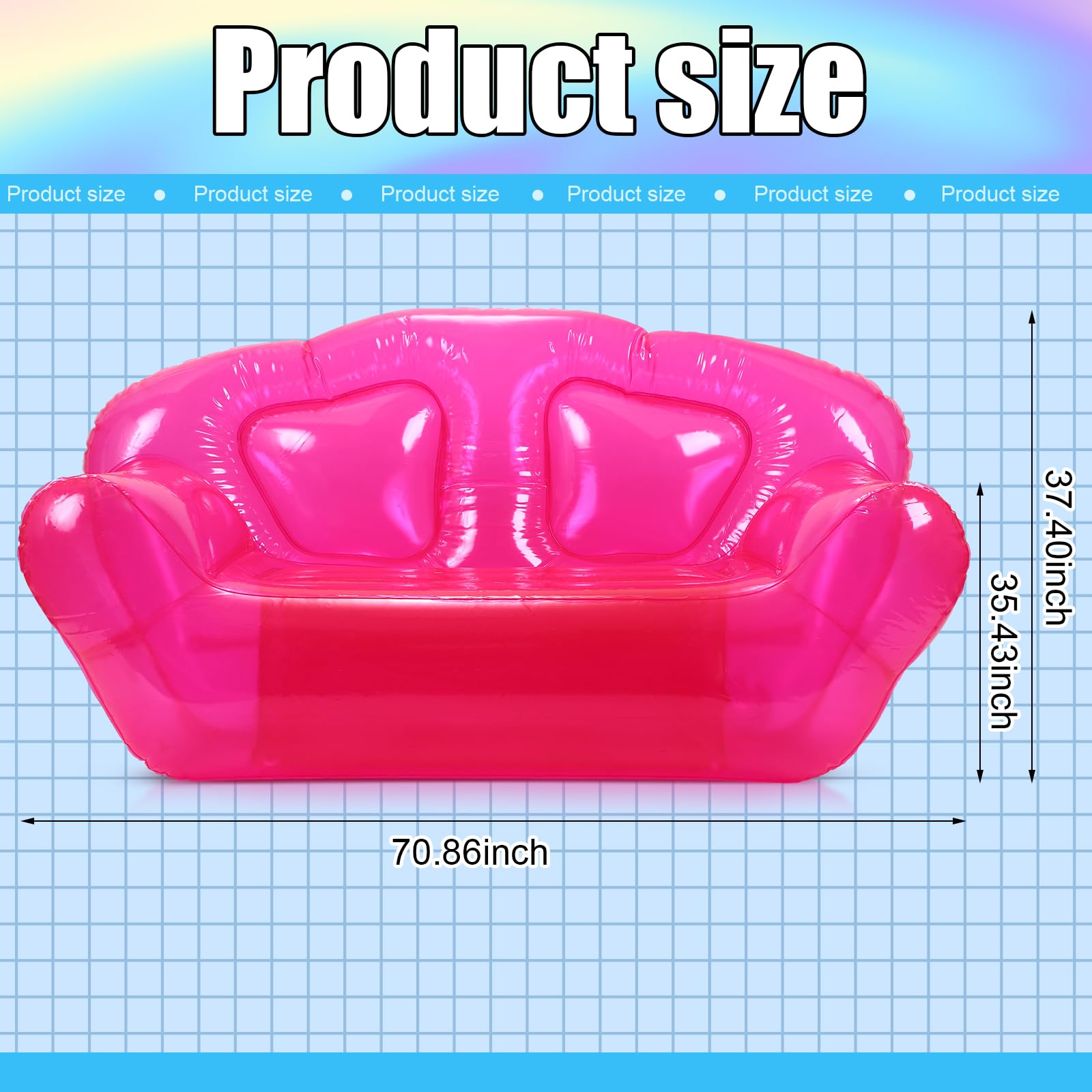 Kigley Inflatable Chair Blow up Couches Transparent Inflatable Sofa Seat Yard Patio Portable Inflatable Furniture Air Couch for Outdoor Indoor Camping Beach Room(66.14 x 39.37 x 37.4 Inch,Pink)