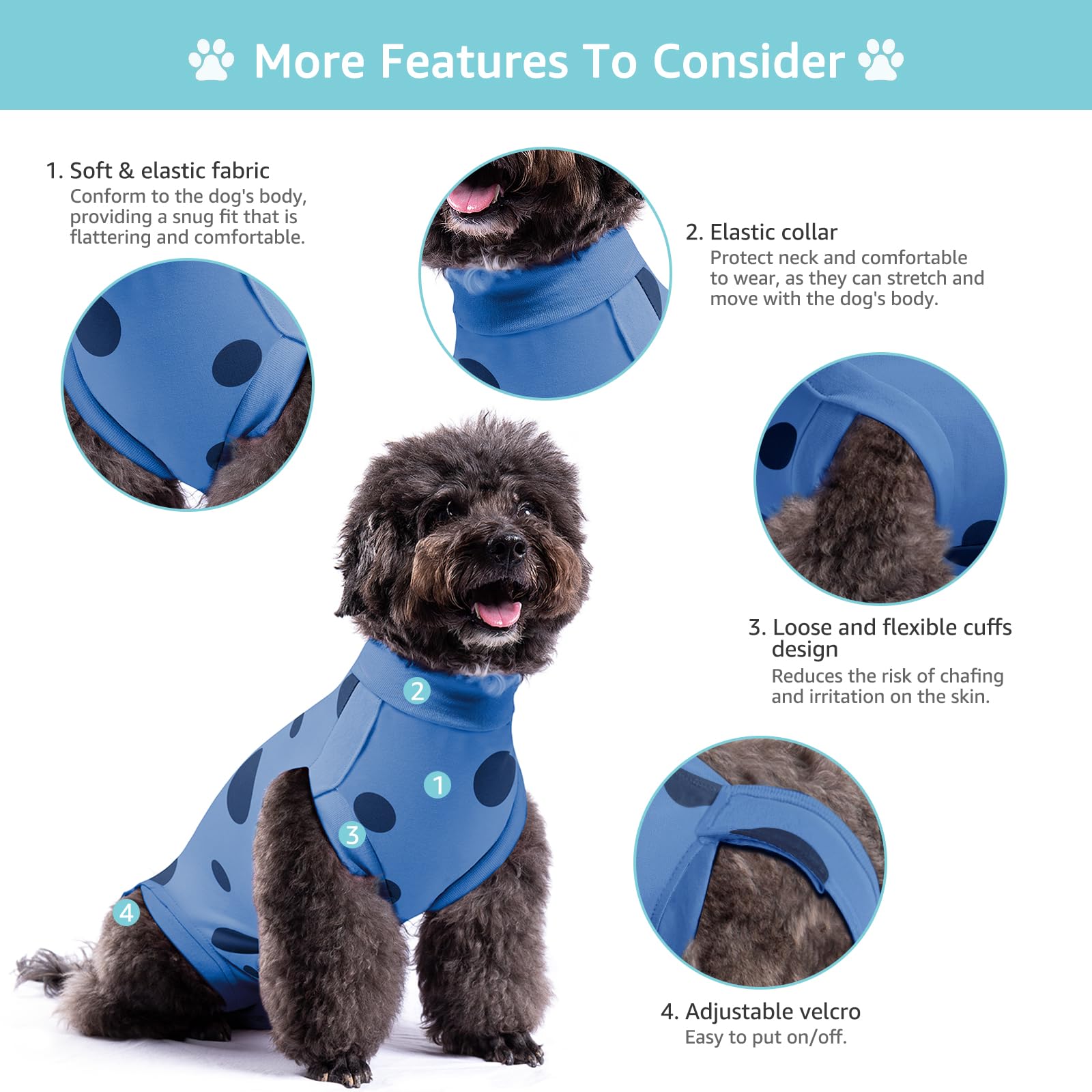 Comwish Recovery Suit for Dogs, Professional Soft Breathable Dog Surgery Suit Post Spay, Neuter, Abdominal Surgical Suit Prevent Licking Wounds, Dog Recovery Suit Male Female Can Pee (Blue, Small)