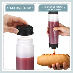 3 Pcs 16 oz Inverted Plastic Squeeze Bottles, Refillable Tip Large Valve Dispenser Condiment Squeeze Bottle for Sauces Ketchup Sour Cream Self Sealing Syrup Dispenser for Restaurants (Black)