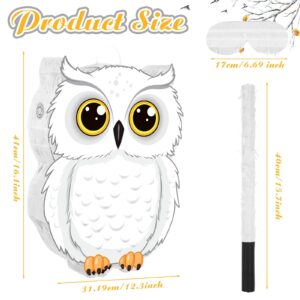 Aoriher Owl Piñata with Piñatas Stick Blindfold Confetti 3D White Snowy Owl Piñatas set for Woodland Forest Wizard Animal Owl Party Shower Game Birthday Party Decorations Supplies