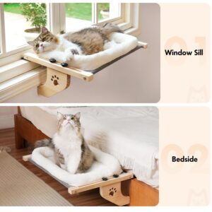 AMOSIJOY Cat Sill Window Perch Sturdy Hammock Seat with Cushion Bed Cover, Wood & Metal Frame for Large Cats, Easy to Adjust Windowsill, Bedside, Drawer and Cabinet(Cushion Bed)