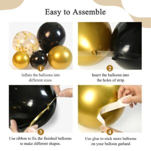 182pcs Black and Gold Balloons Garland Arch Kit, 5 10 12 18 inch Black White Metallic Gold Confetti Latex Balloons for 2024 Graduation Decorations Anniversary Birthday Party Decorations