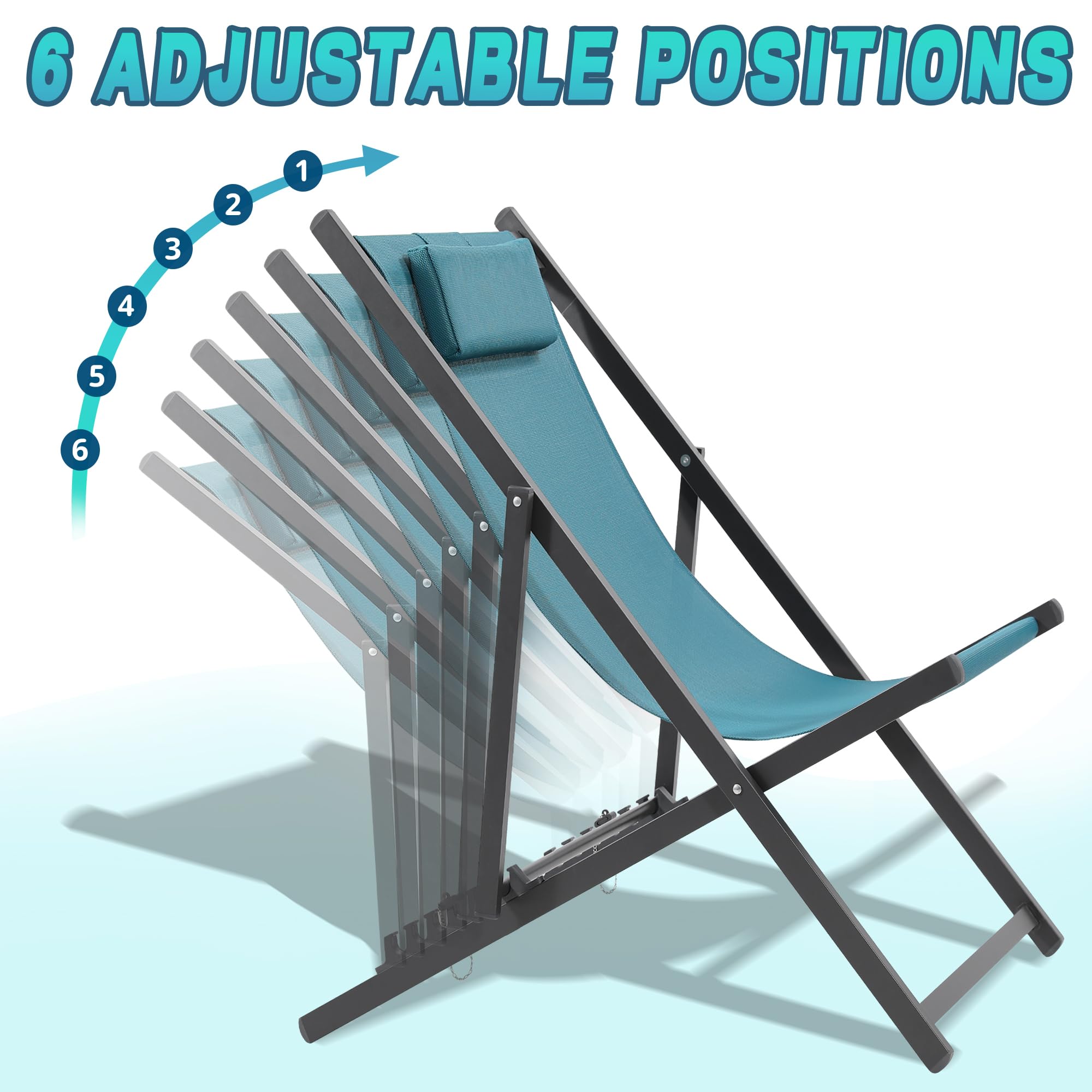 KROFEM Set of 2 Outdoor Patio Sling Chairs, UV Waterproof Fabric, Lightweight Foldable Aluminum Frame, Ideal for Deck, Pool, or Beach, Blue