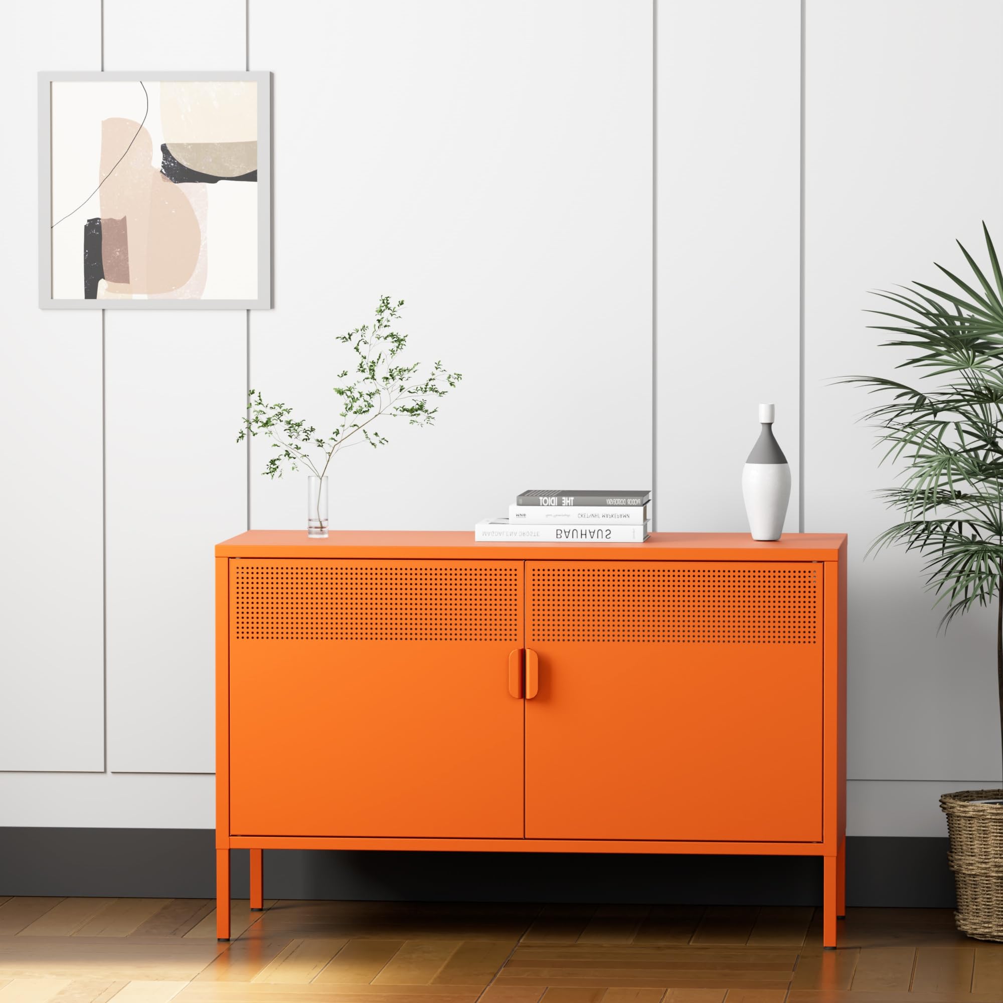 Washsemba 2 Door Metal Accent Cabinet,Orange Metal Storage Cabinet with Adjustable Shelf,2-Tier Office Cabinet,Multipurpose Metal Locker Storage Cabinet for Office Home,Music Studio (Orange)