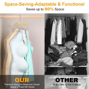 Bra Hanger for Closet, 2 Pack w/20 Hooks Tank Top Hanger Space Saving Holds 40 Bras, Premium Wooden Metals Hook Foldable Tank Top Organizer, 360°Rotating Closet Organizers and Storage for Dorm