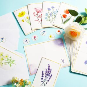 48PCS Floral Blank Cards with Envelopes & Stickers Beautiful Watercolor Floral Greeting Cards All Occasion Greeting Cards,Thinking Of You,Cute Thank You Stationary Notecards for Birthday Party Favors