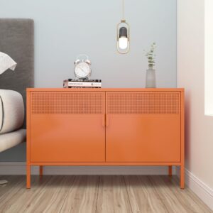 Washsemba 2 Door Metal Accent Cabinet,Orange Metal Storage Cabinet with Adjustable Shelf,2-Tier Office Cabinet,Multipurpose Metal Locker Storage Cabinet for Office Home,Music Studio (Orange)