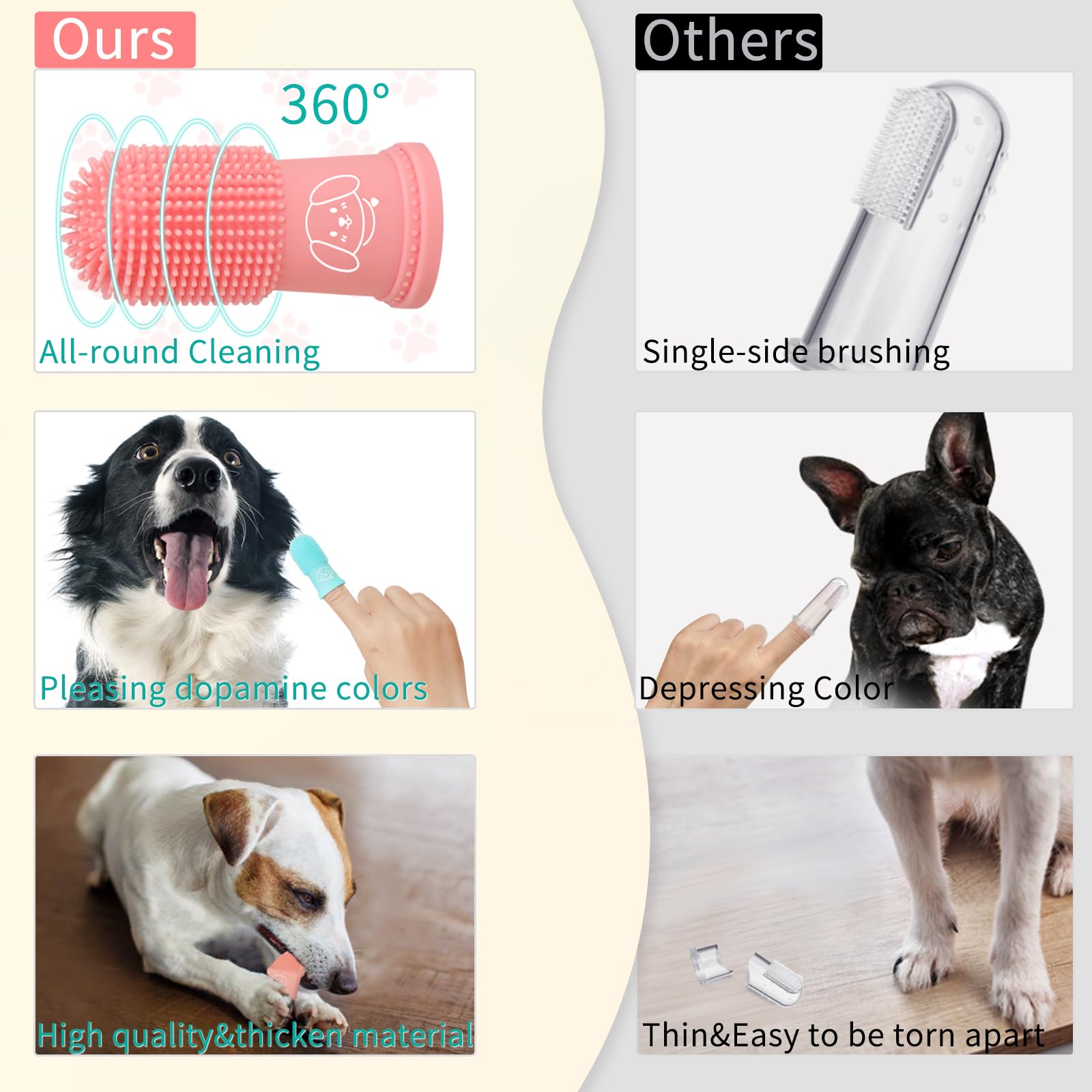 powerfeng Dog Finger Toothbrush for Pet: Puppy Teeth Brushing Kit - Cat & Doggie Dental Cleaning Fingertip Fingerbrush