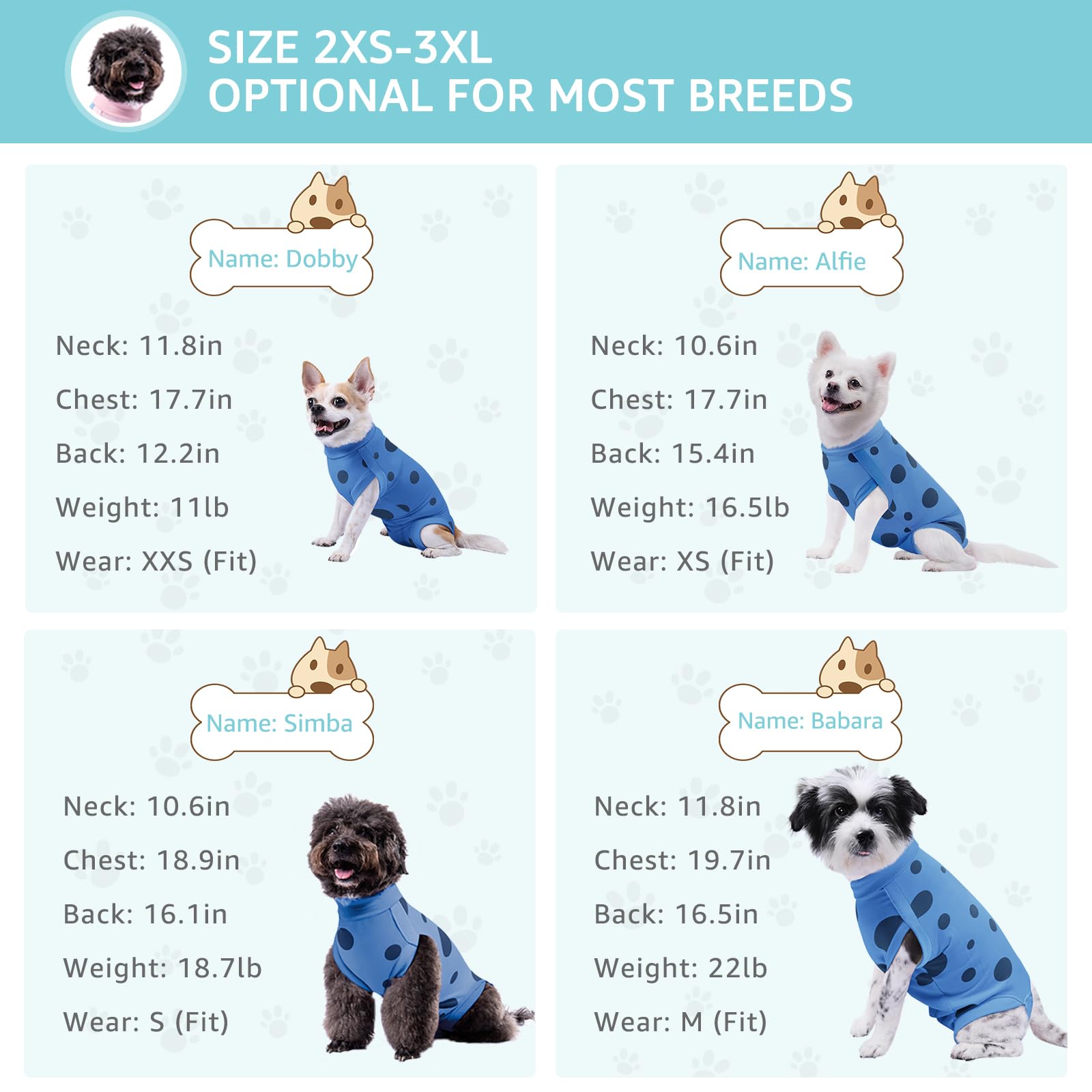 Comwish Recovery Suit for Dogs, Professional Soft Breathable Dog Surgery Suit Post Spay, Neuter, Abdominal Surgical Suit Prevent Licking Wounds, Dog Recovery Suit Male Female Can Pee (Blue, Small)