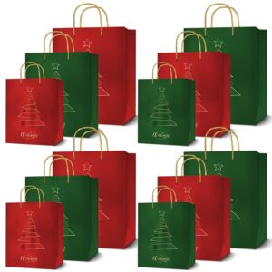 easykart labels 12 christmas gift bags, red & green metallic & texture finish with golden & spot gloss xmas tree, assorted sizes with handle (4 extra large 16", 4 large 12", 4 medium 9")