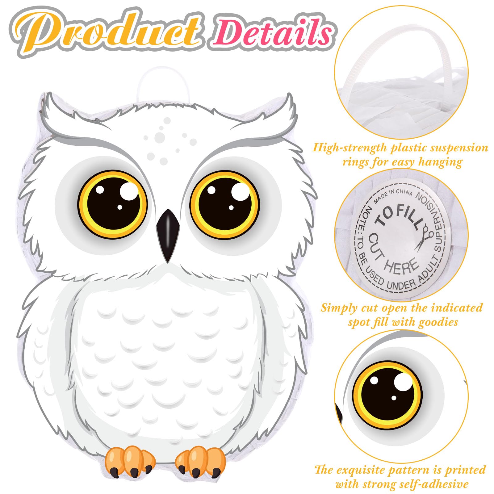 Aoriher Owl Piñata with Piñatas Stick Blindfold Confetti 3D White Snowy Owl Piñatas set for Woodland Forest Wizard Animal Owl Party Shower Game Birthday Party Decorations Supplies