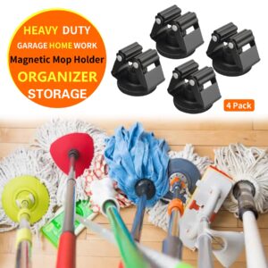 MUTUACTOR Magnetic Mop Broom Holder,4Pack Heavy Duty Magnetic Broom Holder for Cleaning Tools,D1.69” Strong Broom Mop Holder Wall Mount for Garage Kitchen Laundry Work Shop