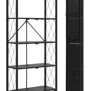 ALANNG 70.7" H Metal Storage Shelves, 5 Tier Folding Storage Shelves on Wheels, Heavy Duty Collapsible Shelving Unit, No Assembly Storage Rack for Kitchen, Basement, Pantry (Black,1 Pack)