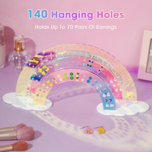 NiHome 3-Tier Iridescent Acrylic Rainbow Earring Organizer, Lightweight & Durable Design 140 Holes for 70 Pairs, Unique Front Row for Special Earrings, 11.8" W x 6.25" H