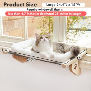 AMOSIJOY Cat Sill Window Perch Sturdy Hammock Seat with Cushion Bed Cover, Wood & Metal Frame for Large Cats, Easy to Adjust Windowsill, Bedside, Drawer and Cabinet(Cushion Bed)