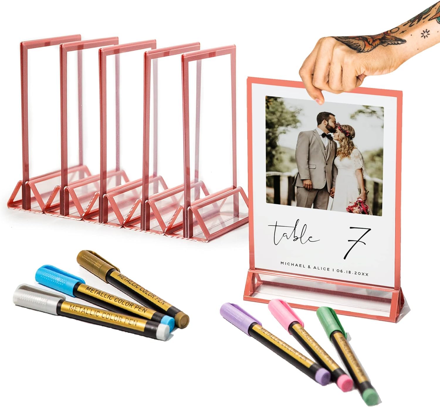 ROOM STARTERS Rose Gold 4x6 Acrylic Sign Holders (6-Pack) for Weddings & Events - Acrylic Table Number Holder, Photo Frames for Wedding Reception Table Menu Holder