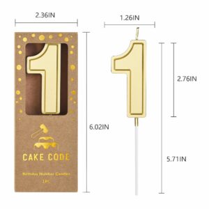 CAKE CODE 2.76 Inch Roma Gold 1 Number Birthday Candles, Gold Number Candles, Cake Number Candles, Party Celebration