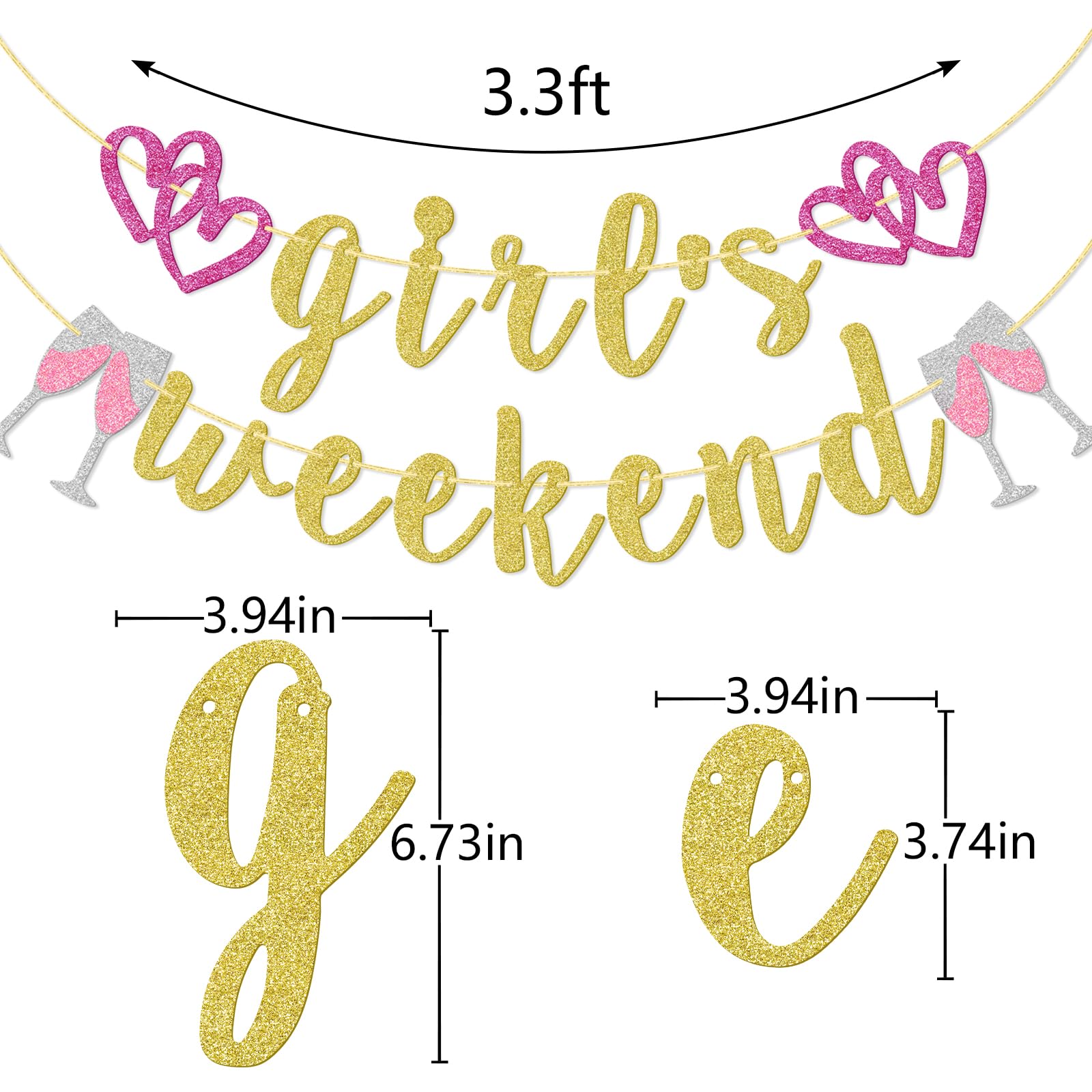 Girl's Weekend Banner, Bachelorette Party Decoration for Girls Party, Pre-strung Bridal Shower Banner (Gold)