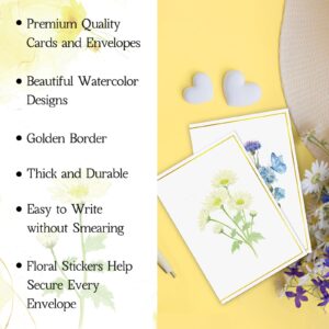 48PCS Floral Blank Cards with Envelopes & Stickers Beautiful Watercolor Floral Greeting Cards All Occasion Greeting Cards,Thinking Of You,Cute Thank You Stationary Notecards for Birthday Party Favors