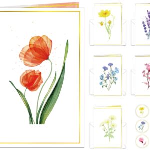 48PCS Floral Blank Cards with Envelopes & Stickers Beautiful Watercolor Floral Greeting Cards All Occasion Greeting Cards,Thinking Of You,Cute Thank You Stationary Notecards for Birthday Party Favors