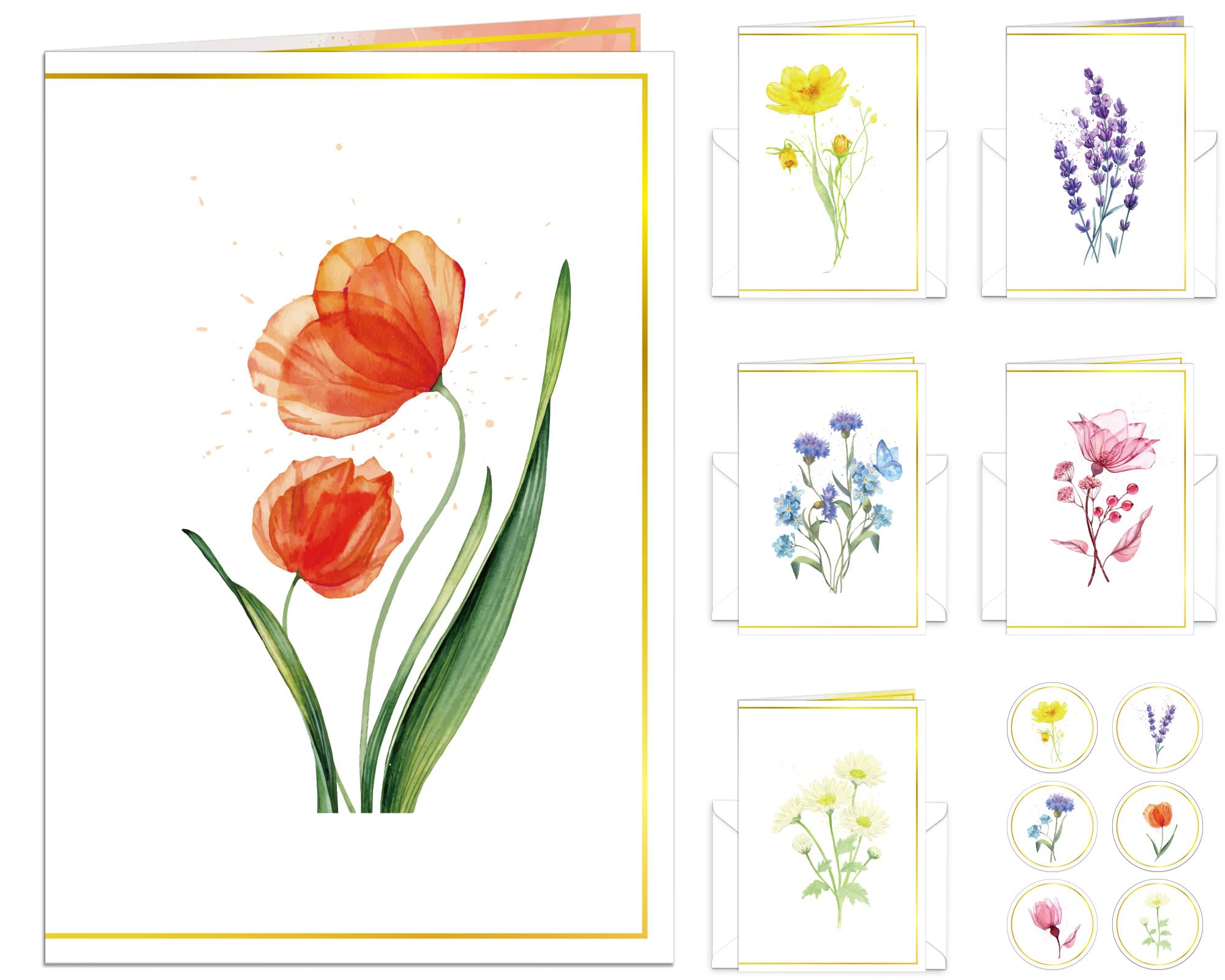 48PCS Floral Blank Cards with Envelopes & Stickers Beautiful Watercolor Floral Greeting Cards All Occasion Greeting Cards,Thinking Of You,Cute Thank You Stationary Notecards for Birthday Party Favors